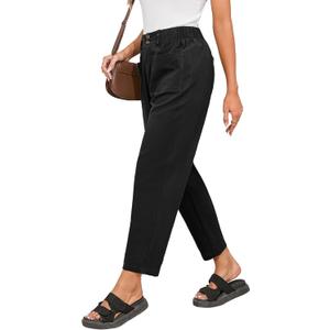 Dokotoo Linen Pants Women Casual Summer Capri Pants for Women School Outfits for Teachers Casual Wide Leg Harem Trouser Cotton Lightweight Stretchy Summer Slacks 2026 Early Fall Fashion, Black, S