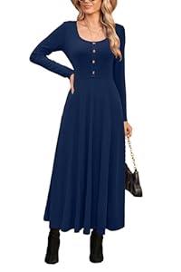 OUGES Women's Maxi Maternity Dress for Photoshoot Fall Long Sleeve Button Square Neck Baby Shower Pregnancy Dresses 2024 (Medium, Pink)