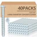 Tandefio 40 Pack 1/2" x 6" Concrete Screw Anchor Galvanized Large Diameter Heavy Duty Plated Concrete Anchors for Masonry Brick Anchoring Block Decking Framing Hex Drive