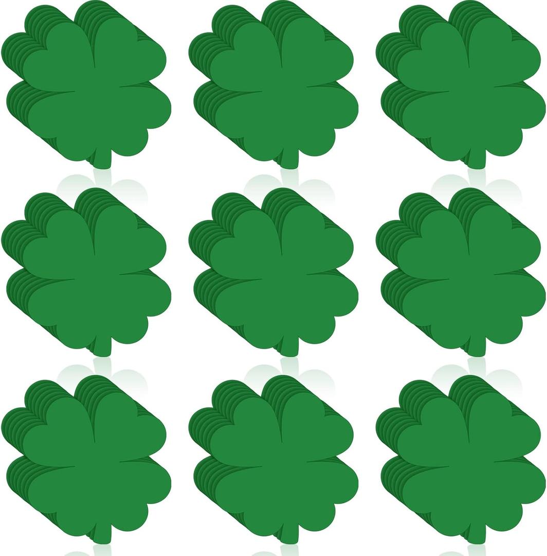Geyee 100 Pcs Shamrock Cutouts St. Patricks Day Decorations Green Clover Cutouts Leaf Accents for Teacher Kids Classroom Bulletin Board Chalkboard Wall Decor(Green Shamrock)