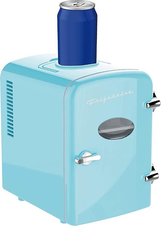 Frigidaire EFMIS171-BLACK Retro Mini Portable Personal Fridge - Ideal for Home, Office or Dorm - Features Active Cooling Can Holder on Top - Includes Carrying Handle, AC/DC Wall/Car Charger - Blue