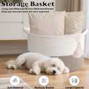 Large Woven Blanket Basket,65L Cotton Rope Laundry Basket Hamper with Handles, Decorative Nursery Basket Storage Bin for Toys, Clothes Organizer, Living Room, Bedroom, Bathroom, White & Brown