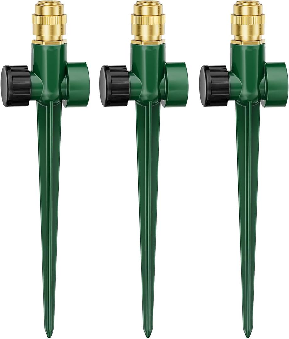 FANHAO 3-Pack Heavy-Duty Metal Lawn Sprinkler for Yard, 360 Adjustable Garden Water Sprinkler with Spike Base, Large Area Irrigation System for Lawn, Grass, Patio & Backyard