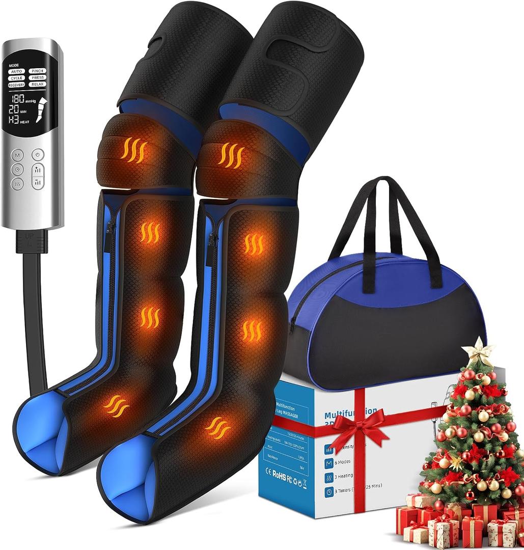 Rainbow Forest Leg Massager with Heat and Compression, Foot Massager for Circulation and Pain Relief - 6 Modes/9 Intensity/3 Heat /3 Timers, for Seniors, Mom, Dad, Him, Her (Blue) (Bue)