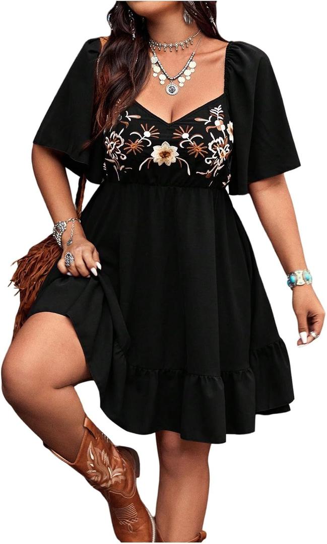 Verdusa Women's Plus Size Western Boho Floral Dress Cowgirl Country Concert Vacation Outfits Flowy Summer Dresses 3XL Plus