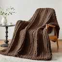 Negwoo Chunky Knit Throw Blanket, 50''*60'' Knitted Throw Chenille Yarn for Bed Couch, Handmade Dark Brown Crochet Big Thick Blanket, Machine Washable Cute Comfy Blanket for Home Decor