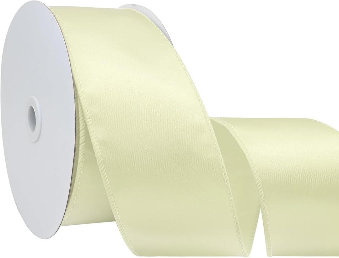 4 x Cream 2.5 Inch 25 Yards Satin Wired Ribbon for Gift Wrapping,Bows Making,Home Decor,Wreaths,Garland,Crafts,Christmas Tree Bows (Ivory)
