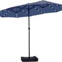 15ft Double Sided Patio Umbrella with Solar Lights, Outdoor Large Umbrellas with Crank Handle and 36 LED Lights, Rectangular Market Umbrella with Base Included for Deck Pool Shade (With Base)
