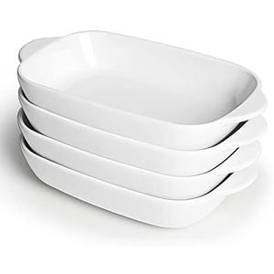 LEETOYI Ceramic Small Baking Dish 7.5-Inch Set of 4, Rectangular Bakeware with Double Handle, Baking Pans for Cooking and Cake Dinner (White)