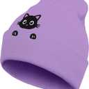 Warm Embroidered Animal Beanie Hat, Unisex Winter Knit Cap, Birthday Christmas Stocking Stuffers Gift for Men Women Girls (Purple)