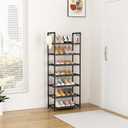 LANTEFUL 7 Tiers Shoe Rack 18-20 Pairs Boots Organizer Storage Sturdy Narrow Shoe Shelf for Entryway, Closets with Hooks, Black