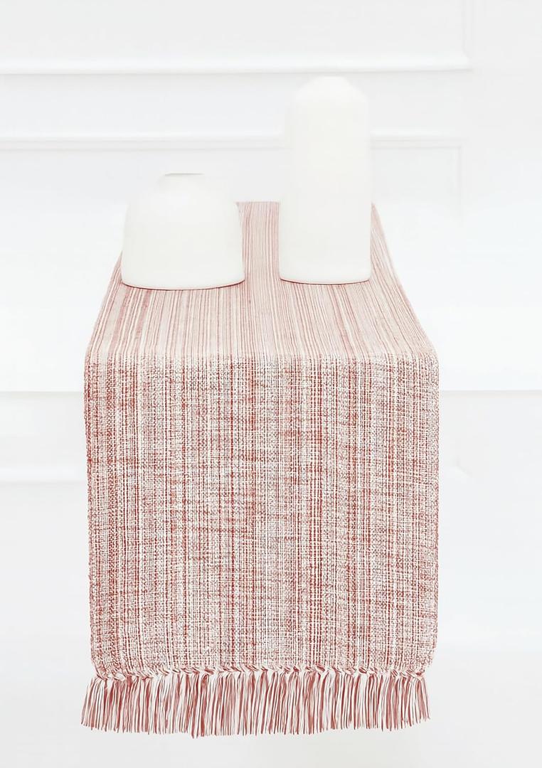PurpleEssences Rust Chambray Table Runner with Fringes - 100% Cotton, 13x72 Inch - Rustic Farmhouse Table Décor, Reusable, Machine Washable for Dining Tables - Spring Easter Summer - Rust & H.White