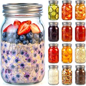 12 Pack 32 OZ Glass Food Storage Jars with Separable Airtight Lids, Wide Mouth Mason Jars for Pickling, Fermentation, Canning, Microwave & Dishwasher Safe