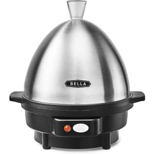 BELLA Rapid Electric Egg Cooker and Omelet Maker with Auto Shut Off, for Easy to Peel, Poached Eggs, Soft, Medium and Hard-Boiled Eggs, 7 Egg Capacity Tray, Single Tier, Black & Steel