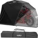 CXRCY Motorcycle Cover Shelter Storage - Heavy Duty 600D Oxford Vehicle Shed with Combination Lock, Includes Carry Bag, 106" x 41" x 60" Garage Tent, Roll-Up Side Windows - Black