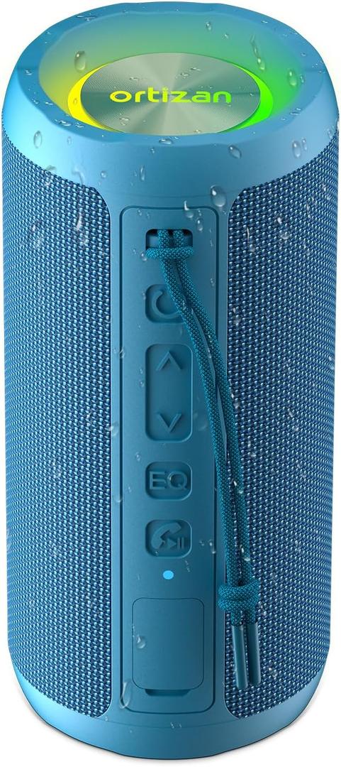 Ortizan Wireless Portable Bluetooth Speaker, IPX7 Waterproof, Dustproof and Rustproof, Powerful 24W Sound, Enhanced Bass, 30-Hour Battery, 360 Party Light, and Stereo Pairing (BT 5.3), Gifts - Blue