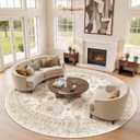 zesthome 8ft Round Rugs for Living Room, Non-Slip Washable Round Area Rugs, Ultra-Thin Large Circle Rugs, Soft Low Pile Rug for Bedroom, Kitchen - Vintage Stain Resistant Round Rug (Cream/Beige,8'x8')