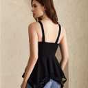 Women's Peplum Y2k Goth V Neck Ruched Asymmetrical Lace Tank Tops | Babydoll, Heart Ring, Flowy Shirts, Date Night, Club, Party (Black, S)