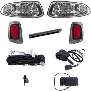 EZGO RXV 2016+ LED Street Legal Light Kit 48V, High Low Beam headlight, taillight, Upgraded wiring harness, Deluxe turn signal switch, Steering wheel cover, Brake pad switch with pedal amount