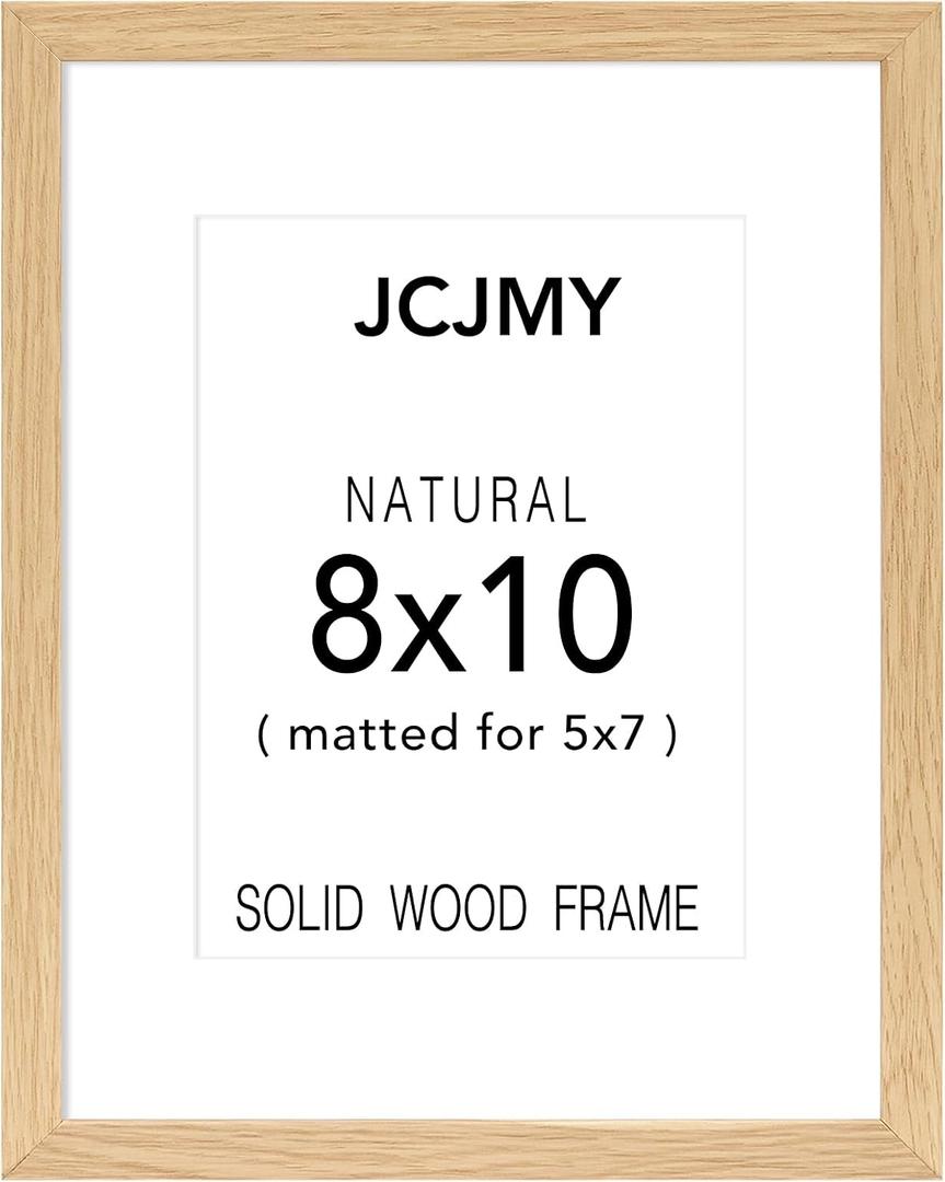 3 x JCJMY 8x10 Picture Frame, Made of Natural Solid Wood, Display 5x7 with Mat or 8 x 10 without Mat, Wooden 8 by 10 Photo Frame with Shatter Resistant Plexiglass for Wall Hanging or Tabletop, 1 Pack, Natural