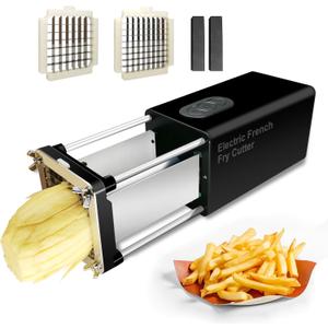 Electric French Fry Cutter, Commercial Automatic French Fry Cutter, Stainless Steel Potato Cutter with 1/2-Inch & 3/8-Inch Blade, Electric Potato Cut Machine for Restaurants & Home Kitchen (Black)
