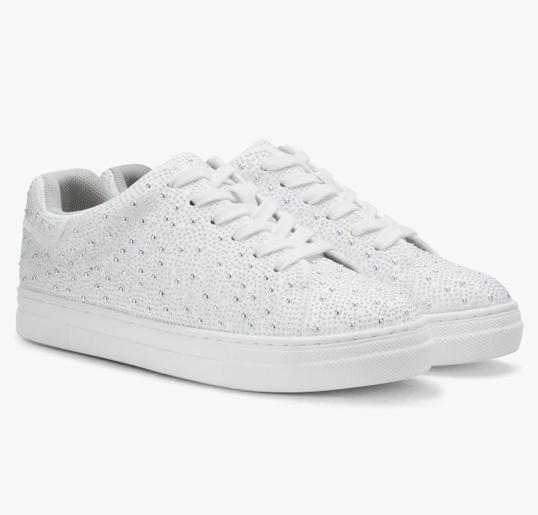 PARTY Women's Glitter Fashion Star Sneakers Low Top Platform Lace Up Comfortable Wedding Walking Shoes, Size 7