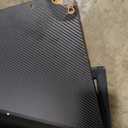 Rolanstar Corner Desk, 44.5" W x 34.5" H Carbon Fiber Computer Desk with Power Outlets, LED Lights and Keyboard Tray, Small Office Computer Desk with Monitor Stand for Small Space, Carbon Black