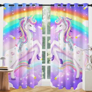 Unicorn Curtains for Living Room, Cute Cartoon Blackout Curtain for Girls Bedroom, Magic Rainbow Sheer Curtains 84 Inches Long 2 Panels Set, Pink Purple Kids Window Treatment for Dining Room