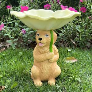 Dog Statues Outdoor Solar Garden Decor Resin Dog Garden Statue with Bird Feeders and Lights Outdoor Decor for Outside Yard Lawn Decorations Gifts for Mom 8.25 * 8.25 * 9.25 Inch