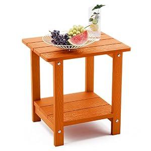 LUE BONA Adirondack Outdoor Side Table, 2-Tier Orange HDPS Patio End Table Weather Resistant, Morden Side Table for Patio, Pool, Porch