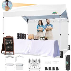 COBIZI 10x10 Pop up Canopy with 1 SideWall,Outdoor Canopy One Push Installation & 3 Adjustable Heights, Waterproof & UFP50+ Commercial Gazebo Outdoor Tent for Backyard Party and Street,White