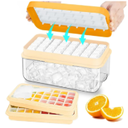 Ice Cube Tray with Lid and Bin, 64 pcs Ice Tray Kit with Ice Scoop, Ice Cube Pop Out Tray, Ice Cube Trays for Freezer, Ice Cube Molds, BPA Free, Easy Release Stackble Spill-Resistant ZZWILLB (Orange)Amazon's Choice