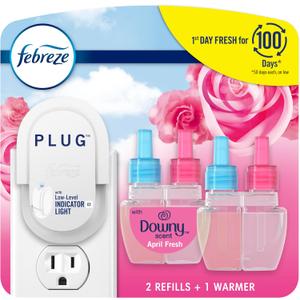 Febreze Plug-In Air Freshener, Odor-Fighting Scented Oil Starter Kit, Air Fresheners for Home and Bathroom and Kitchen, Long Lasting for Strong Odors, Downy April Fresh Scent, Warmer + 2 Refill (0.87 Fl Oz (Pack of 2))