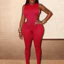 Red Sexy 2 Piece Sets for Women Sleeveless Hollow Out Bodysuit Top Bodycon Ruched Leggings Set Jumpsuit Club Outfits (L)