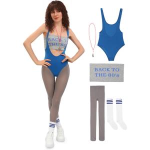 DAZCOS Lisa Cosplay Costume Women US Size Retro 80s Workout Outfit with Tight Pants Striped Socks (Small)