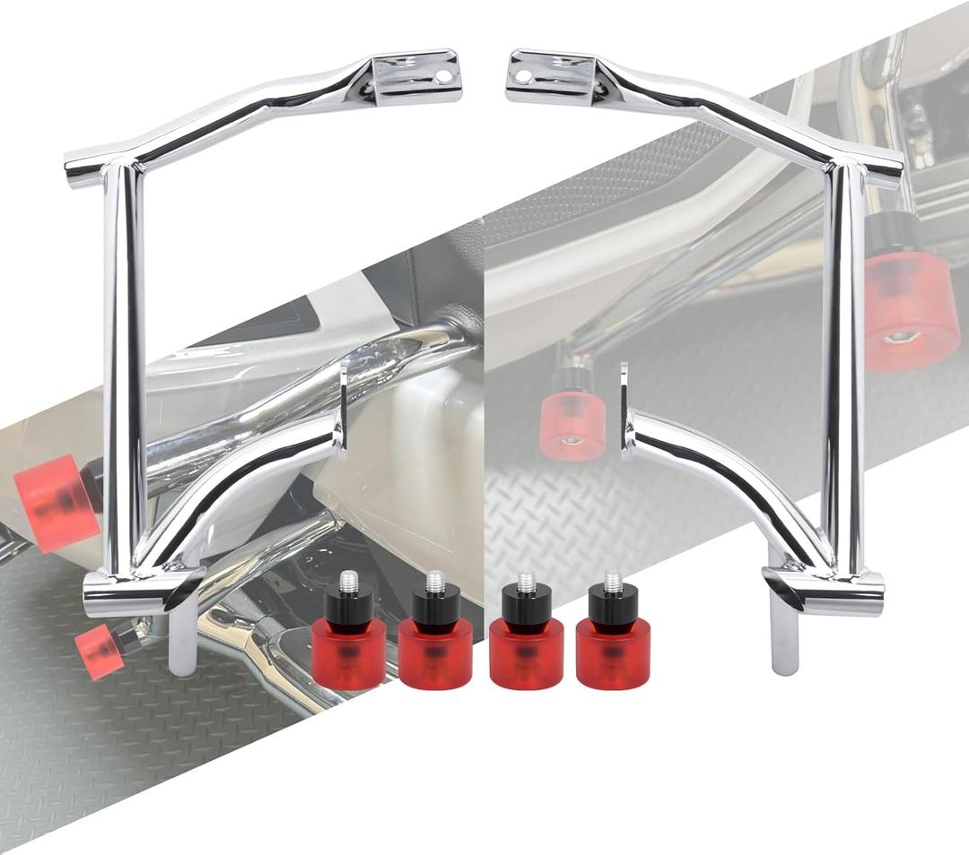 Saddle Bag Guards Crash Bars Chrome Fit for Harley Touring Street Glide FLHX Road Glide FLTRX Road King FLHR Electra Glide Ultra 09-2025 (Saddlebag Guards with Red Decorative Wheel)