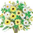 8Pcs St Patricks Day Artificial Flowers, Artificial Shamrock Daisy Picks Fake Gerbera Clover Flower Floral Branches for St. Patrick's Day Cemetery Home Party Table Centerpiece Irish Decor