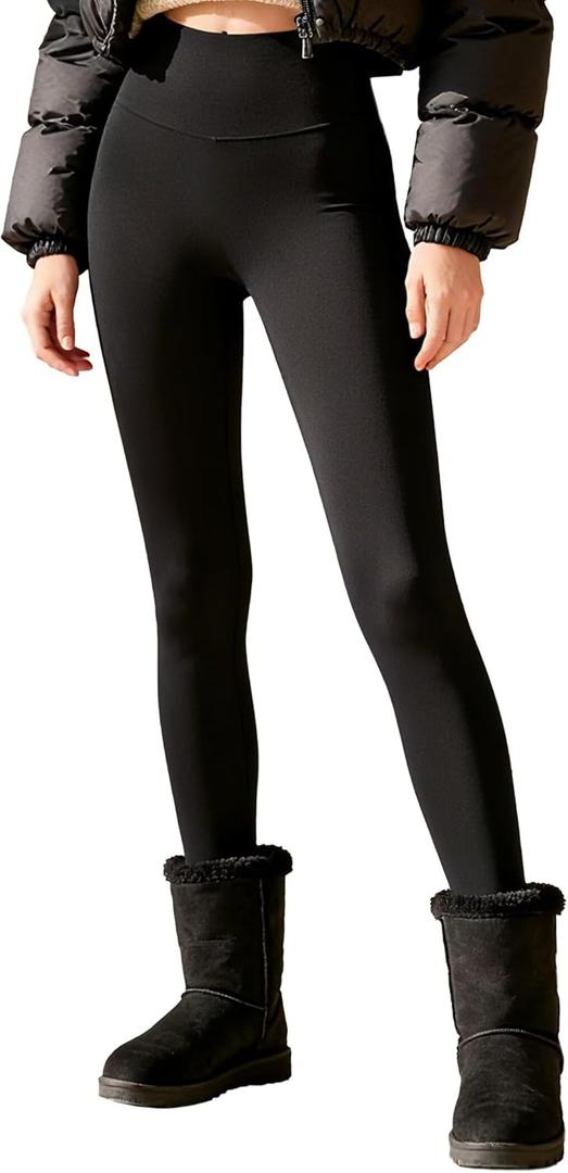 Sunzel Fleece Lined Leggings Women High Waisted Tummy Control Winter Warm Thermal Workout Yoga Pants Tights for Cold Weather (Large, Black)