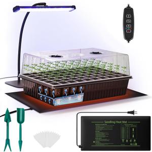 DazSpirit 60-Cell Self-Watering Seed Starter Kit with Grow Light and Heat Mat, Seedling Tray with Humidity Dome, Indoor Plant Germination Tray for Beginners - Grow Tomatoes, Peppers, Herbs & Flowers