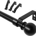 Black Curtain Rods for Windows 48 to 84, Adjustable Curtain Rod Set with Brackets Easy Install, Decorative Slender 5/8 Diameter Drapery Rod, Heavy Duty Drape Pole for Bedroom, Living Room