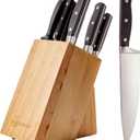 Amazon Basics 9-Piece High-Carbon Stainless Steel Kitchen Knife Set with Ergonomic Handles, Full Tang Construction, Pine Wood Block, Black