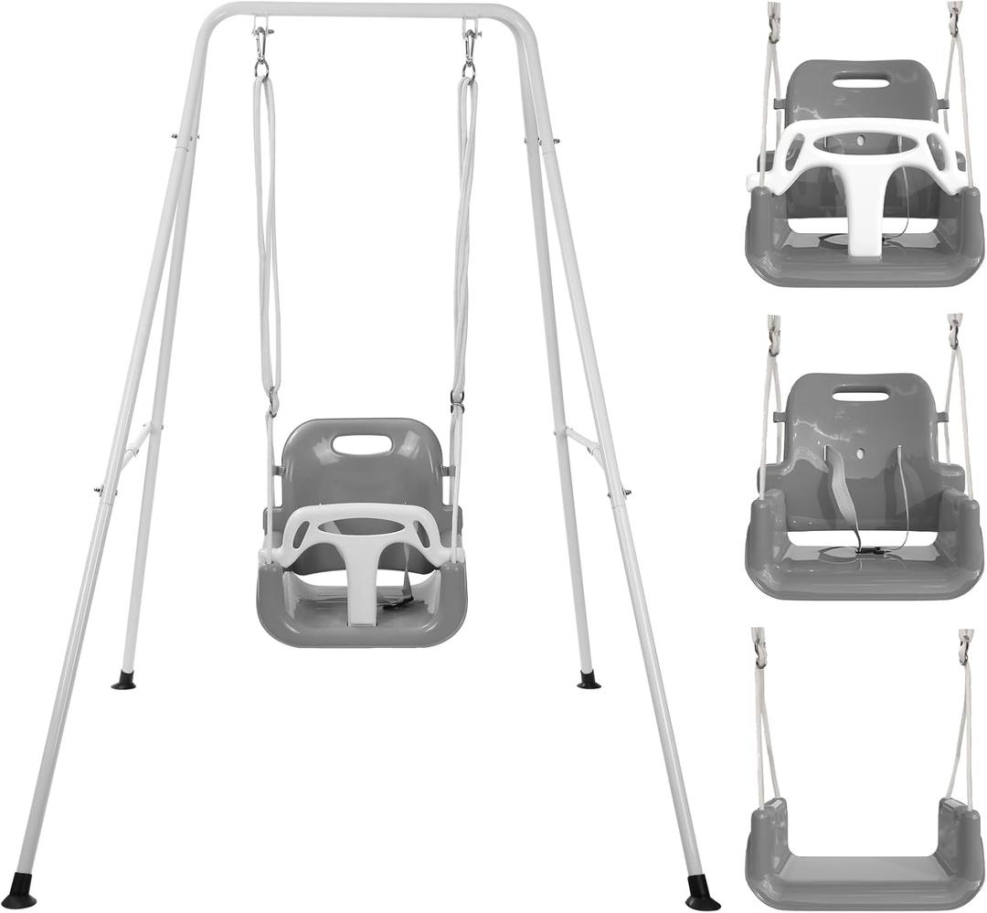 Taleco Gear Toddler Swing, 3-in-1 Swing Sets for Backyard, Baby Swing Outdoor/Indoor, Toddler Swing Set Suitable for Children 6 Months and Older (Black) (Gray)