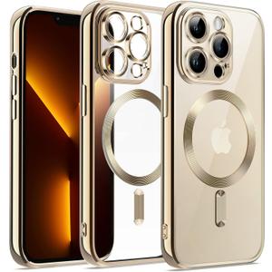 JETech Soft Clear Case for iPhone 13 Pro Max 6.7-Inch, Camera Lens Full Protection, Compatible with MagSafe Wireless Charging, Shockproof Electroplated TPU Phone Cover (Gold)