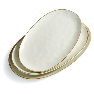 famiware Serving Platter, Oval 15.59/14.3/12.9inch Serving Dishes for Entertaining, Serving Bowls, Microwave Safe, Stoneware Serving Trays for Party, Food, Turkey, Cheese, Ocean Series, Vanilla White