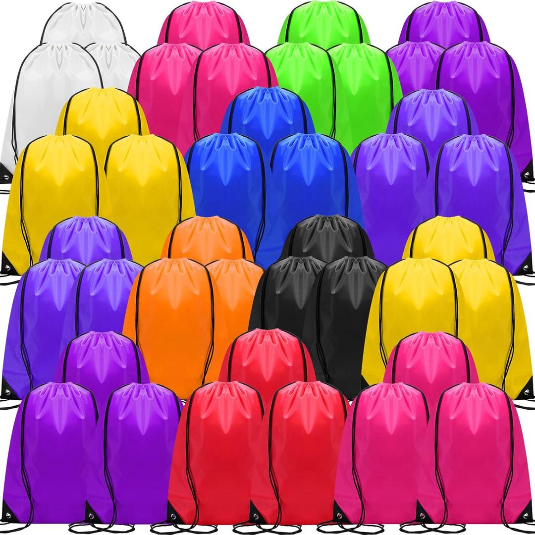 Shappy 100 Pcs Drawstring Backpack Bulk Sports Gym Cinch Bag Polyester String Bag for Men Women Children(10 Colors)