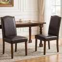 DUMOS Dining Chairs Set of 2, PU Leather Kitchen Chairs for Living Room, Upholstered, Wooden Legs, Padded Seat, High Back, Armless, Modern Accent, Dining Room, Restaurant, Brown