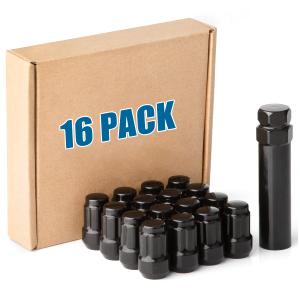 JiiinMiiin 16PCS M10x1.25 ATV Lug Nuts, Closed End 6 Spline 10x1.25 Lugnuts, 60 Degree Cone/Acorn Seat with 1 Socket Key, Black