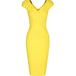 MUXXN Women's 1950's Vintage V Neck Ruched Sheath Formal Pencil Dress, XL