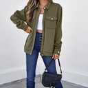 SHEWIN Jackets for Women Fall Fashion 2025 Casual Zip Up Shacket Jacket Lightweight Long Sleeve Shirts Tops (Green, XL)