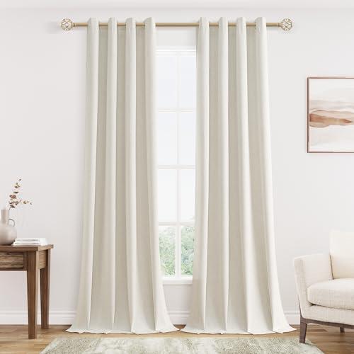 Jowels Cream Linen Blackout Curtains 96 Length 2 Panels Set for Living Room Bedroom, 100% Black Out Thermal Insulated Linen Drapes, Room Darkening Grommet Curtains 96 Inches Long Natural Beige